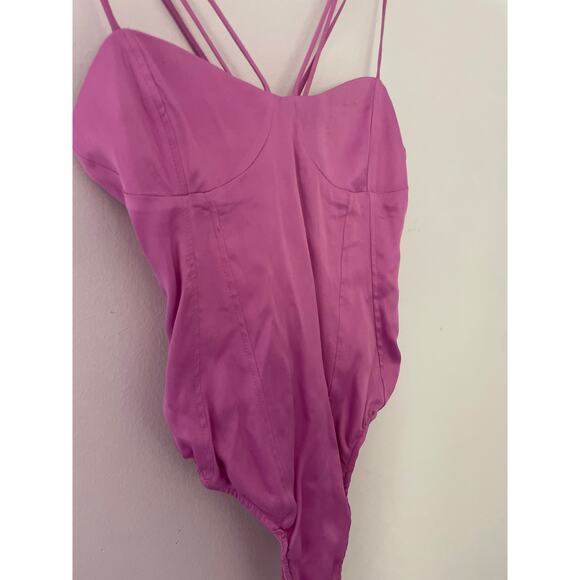 NWT Zara Satin Corset Bodysuit Medium Pink Purple Silky Balletcore Feminine - Picture 6 of 11